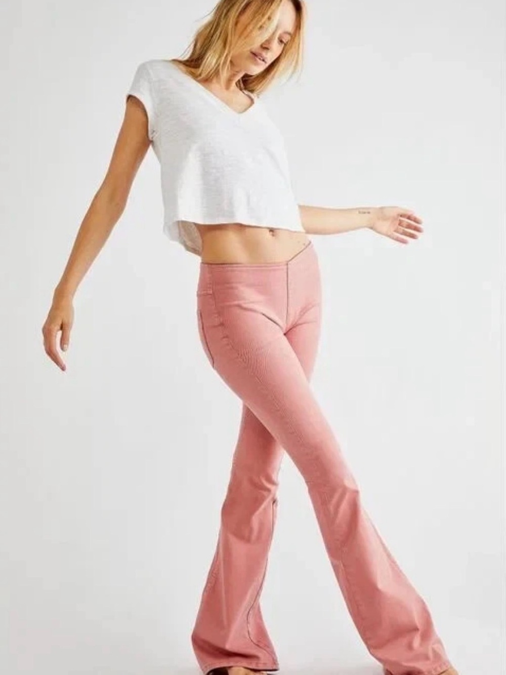 Free People We The Free Penny Pull-On Flare Jeans Clay Rose Pink